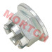 Genuine CFMoto hex flange nut (part 5HYV-110001-1F00 / 5HY0-110001). Fits CForce, ZForce, UForce ATV/SSV/UTV models. Flanged design with cotter pin slot for secure fastening in suspension and chassis applications. OEM replacement fastener.