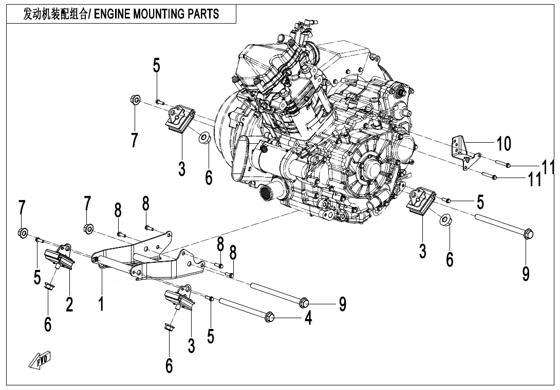 ENGINE MOUNTING PARTS CF500AU-9L-F00-1