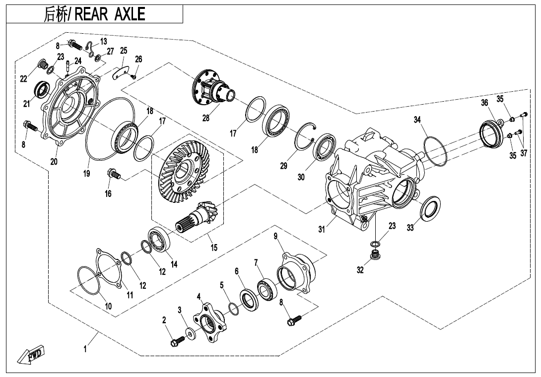 REAR AXLE(WITHOUT DIFFERENTIAL) Q820 Q820-330000-10000-F33-A-OK