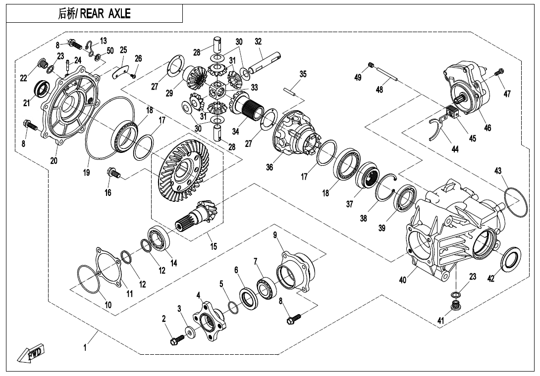 REAR AXLE(WITH DIFFERENTIAL) Q820 Q820-330000-00002-F33-B-OK