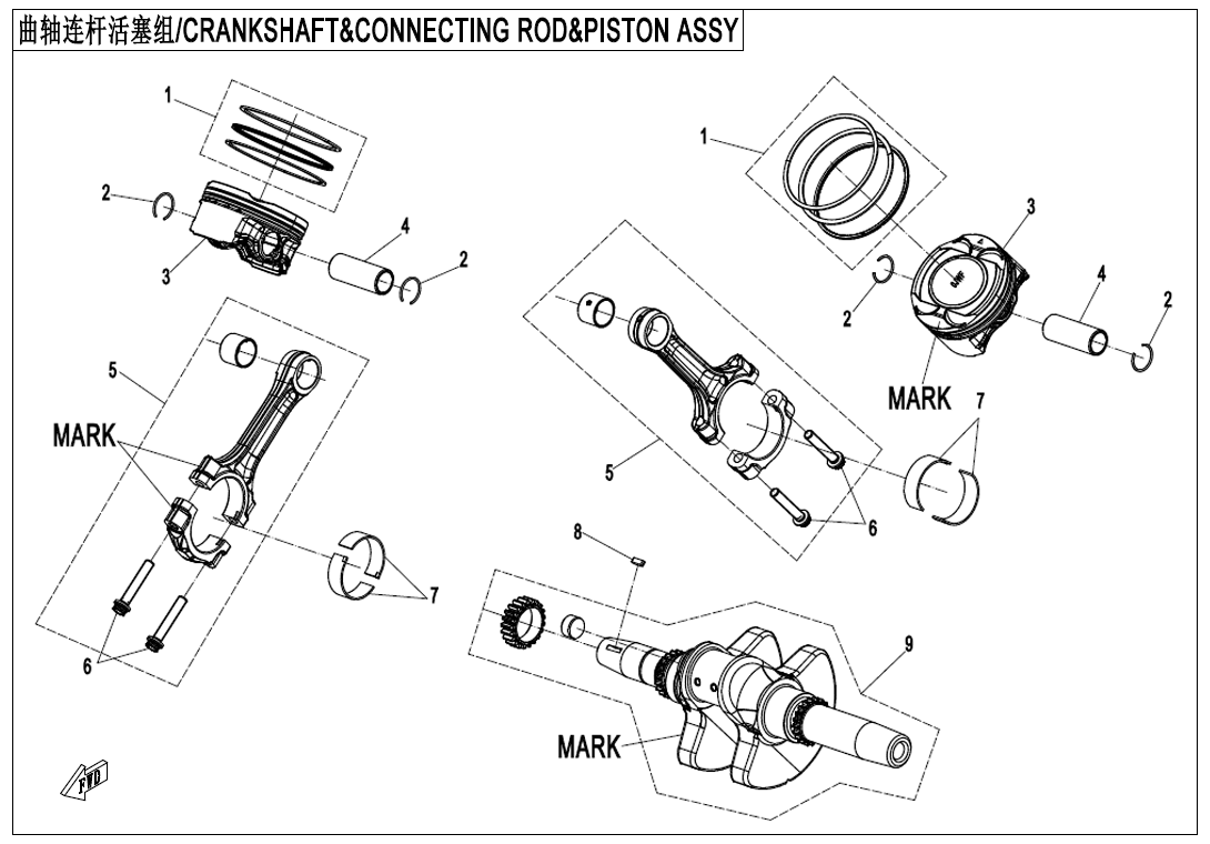 CRANKSHAFT、CONNECTING ROD、PISTON ASSY 2V91Y-F-E04