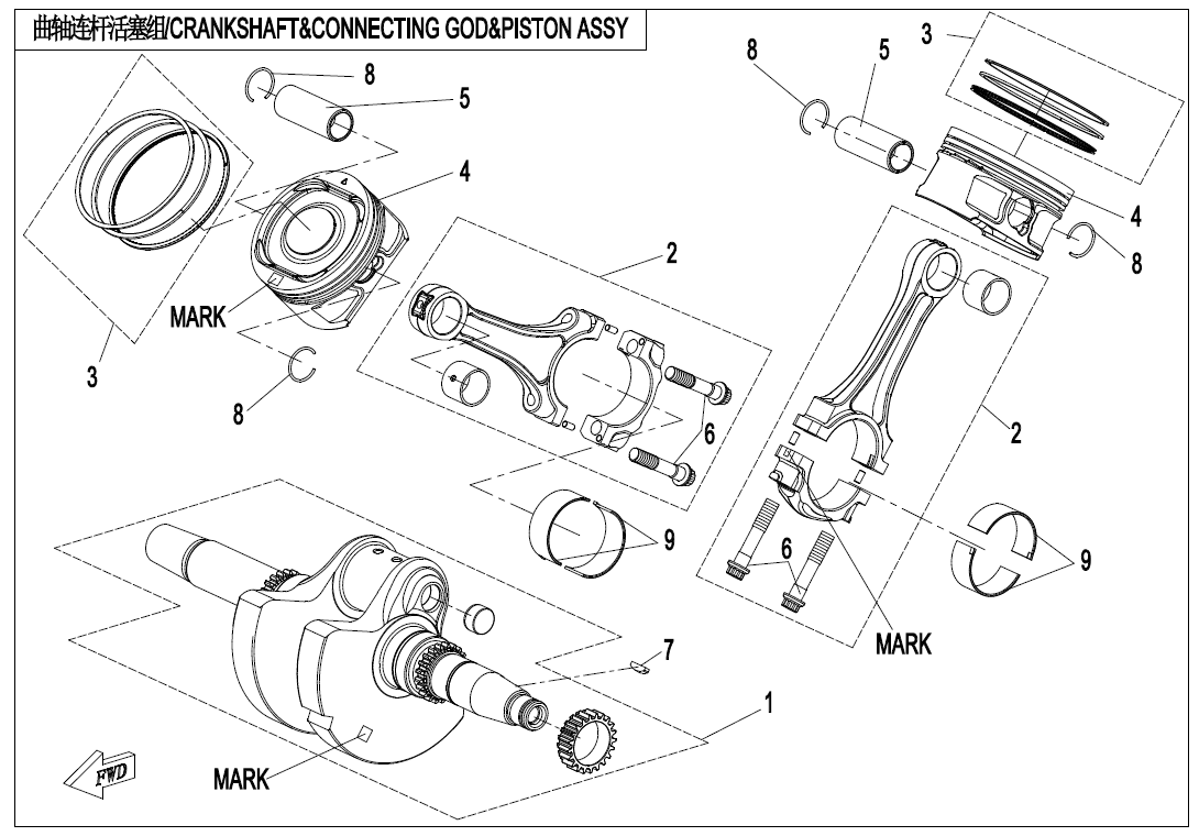 CRANKSHAFT, CONNECTING ROD, PISTON ASSY 2V91Y-E04